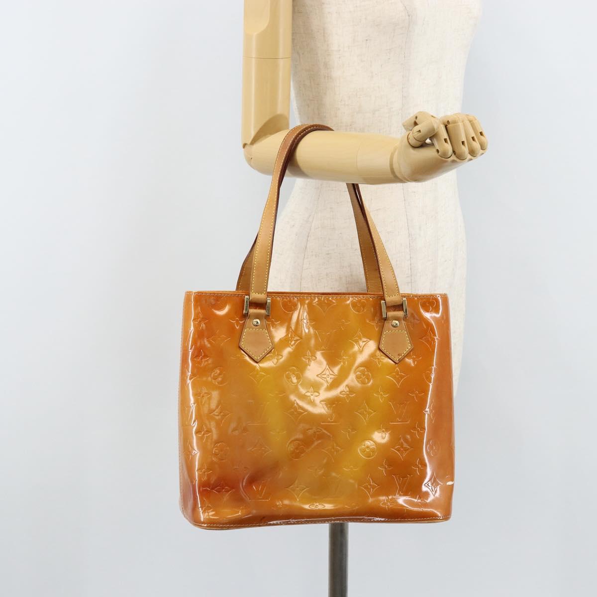 LOUIS VUITTON Monogram Vernis Houston Hand Bag Beige M91004 LV Auth LNZ785