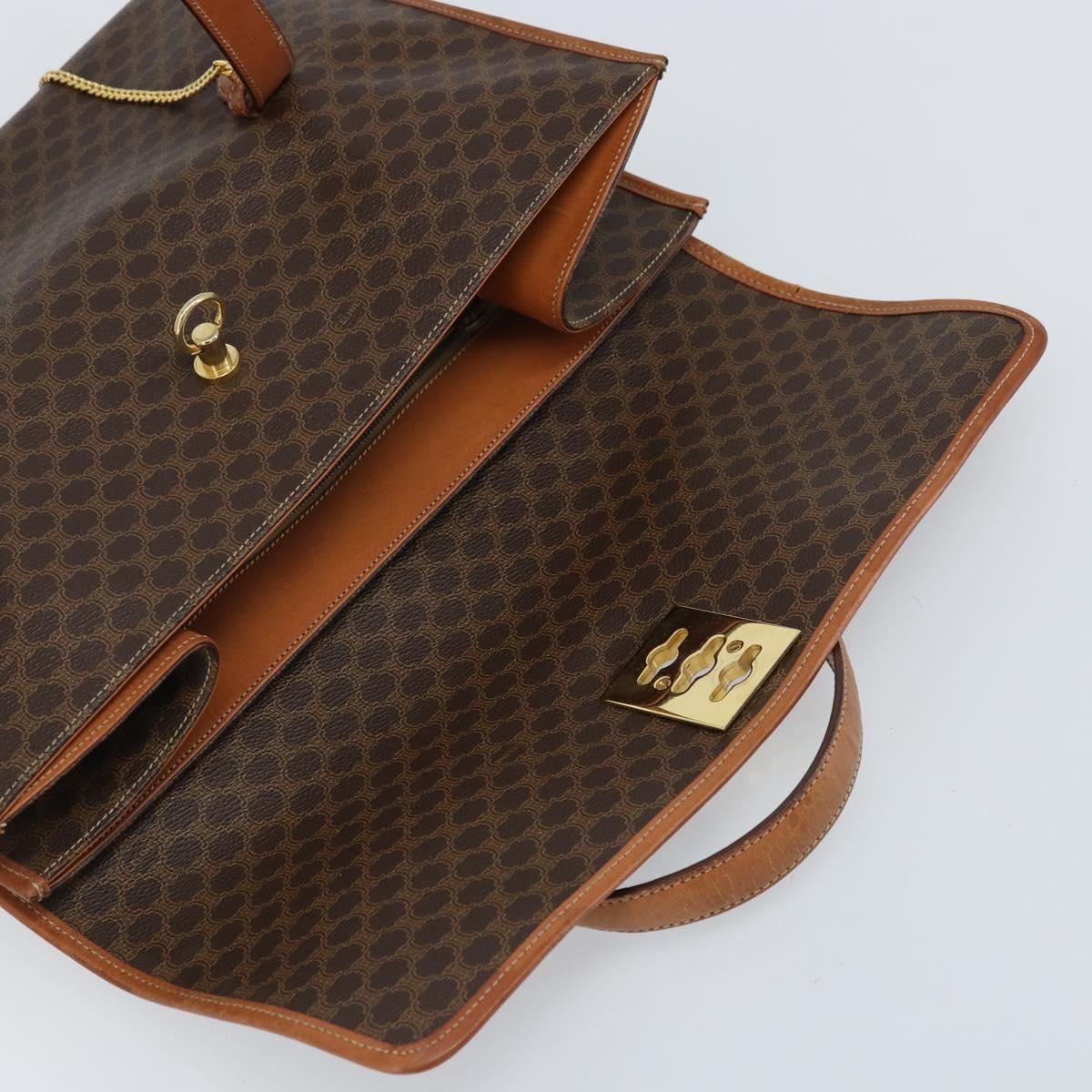 CELINE Macadam Canvas Tote Bag PVC Leather Brown Gold Auth LNZ801