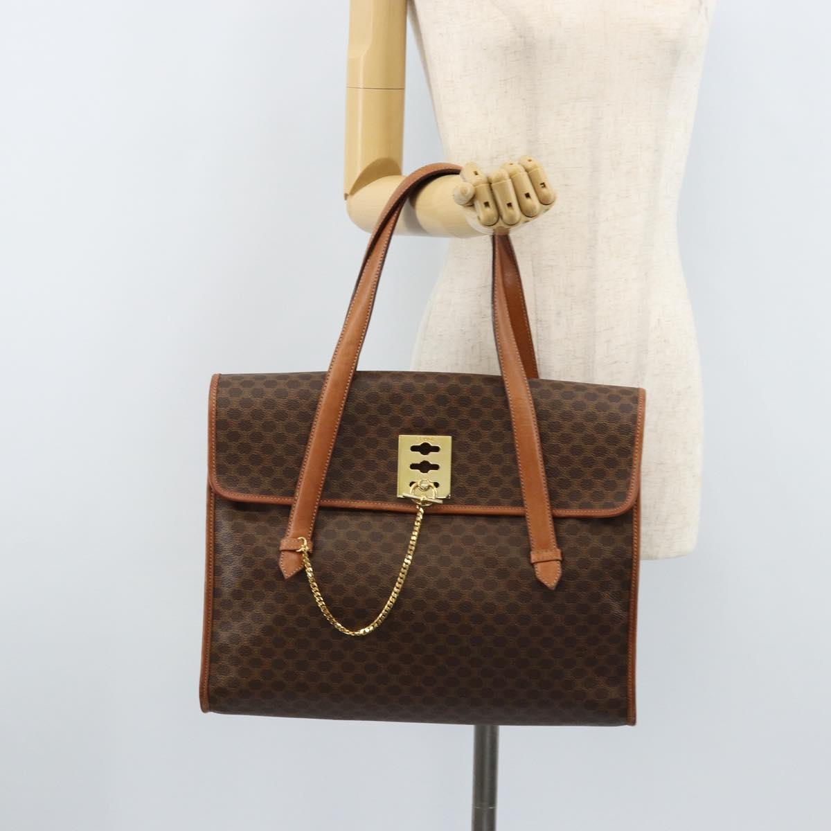 CELINE Macadam Canvas Tote Bag PVC Leather Brown Gold Auth LNZ801