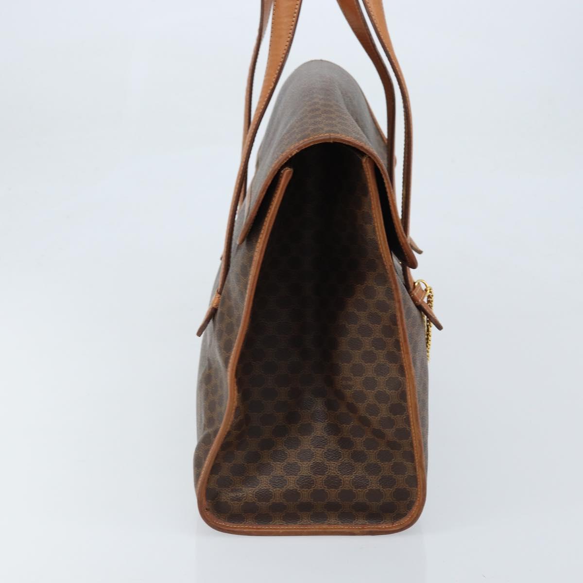 CELINE Macadam Canvas Tote Bag PVC Leather Brown Gold Auth LNZ801