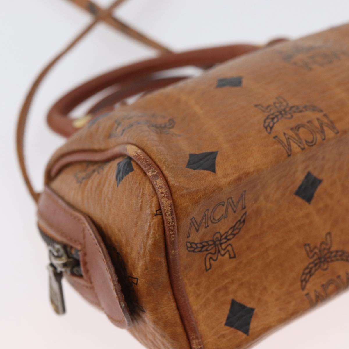 MCM Vicetos Mini Logogram Boston Bag PVC Leather 2way Brown Gold Auth LNZ803