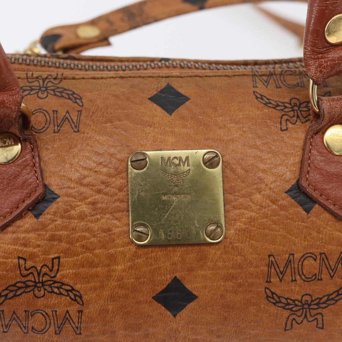 MCM Vicetos Mini Logogram Boston Bag PVC Leather 2way Brown Gold Auth LNZ803