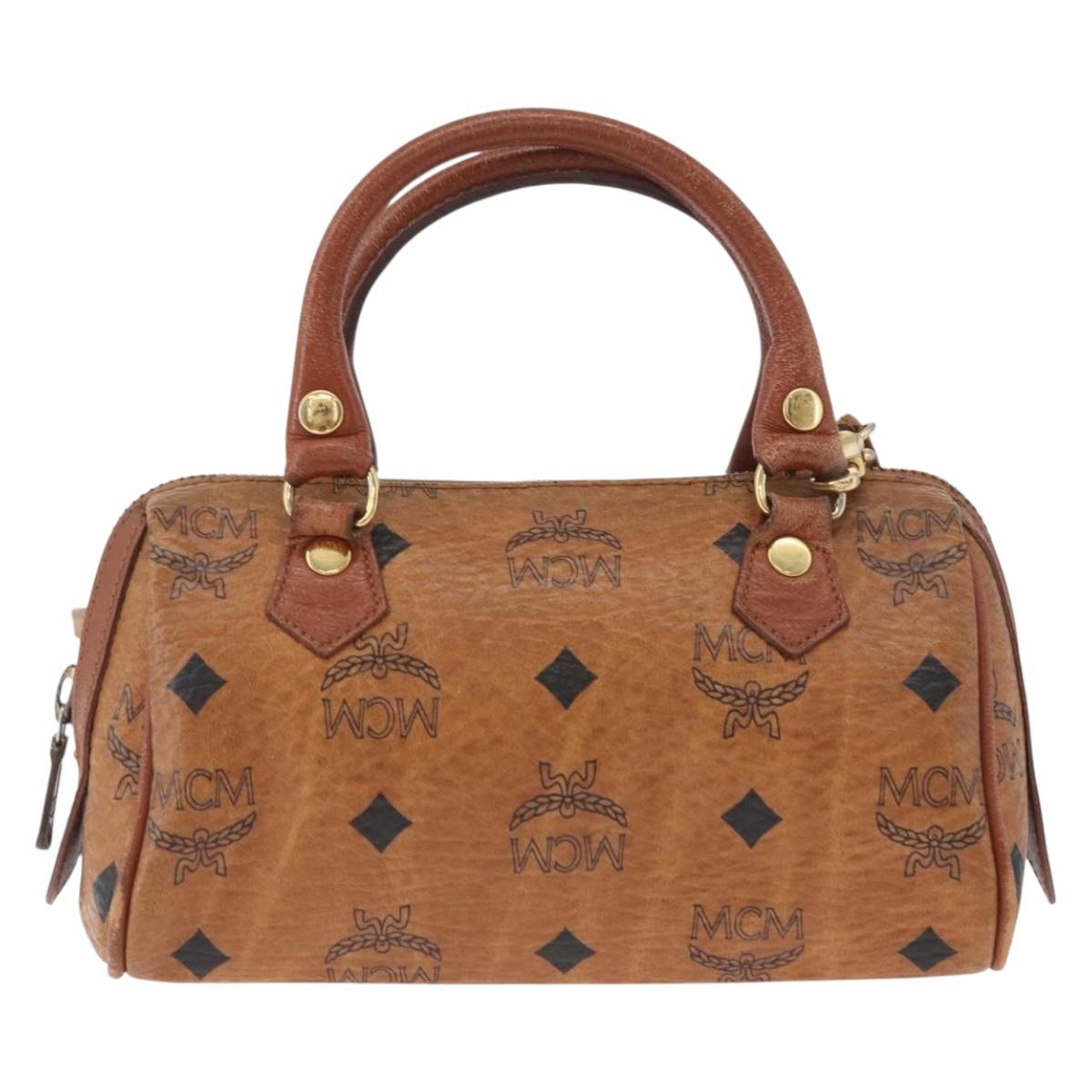 MCM Vicetos Mini Logogram Boston Bag PVC Leather 2way Brown Gold Auth LNZ803