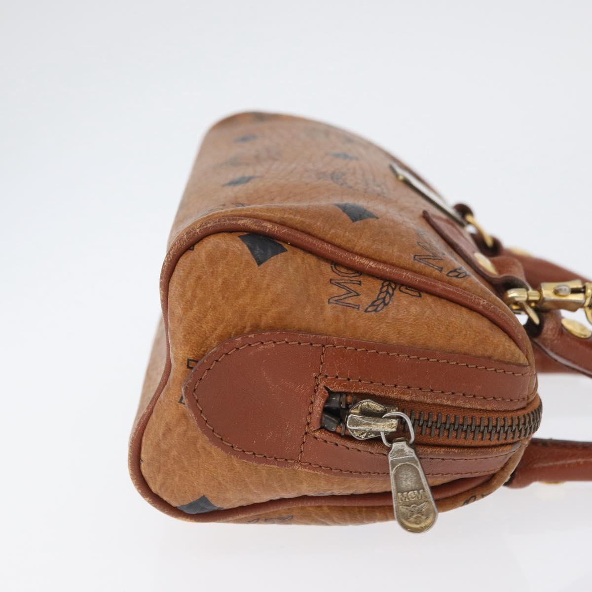 MCM Vicetos Mini Logogram Boston Bag PVC Leather 2way Brown Gold Auth LNZ803