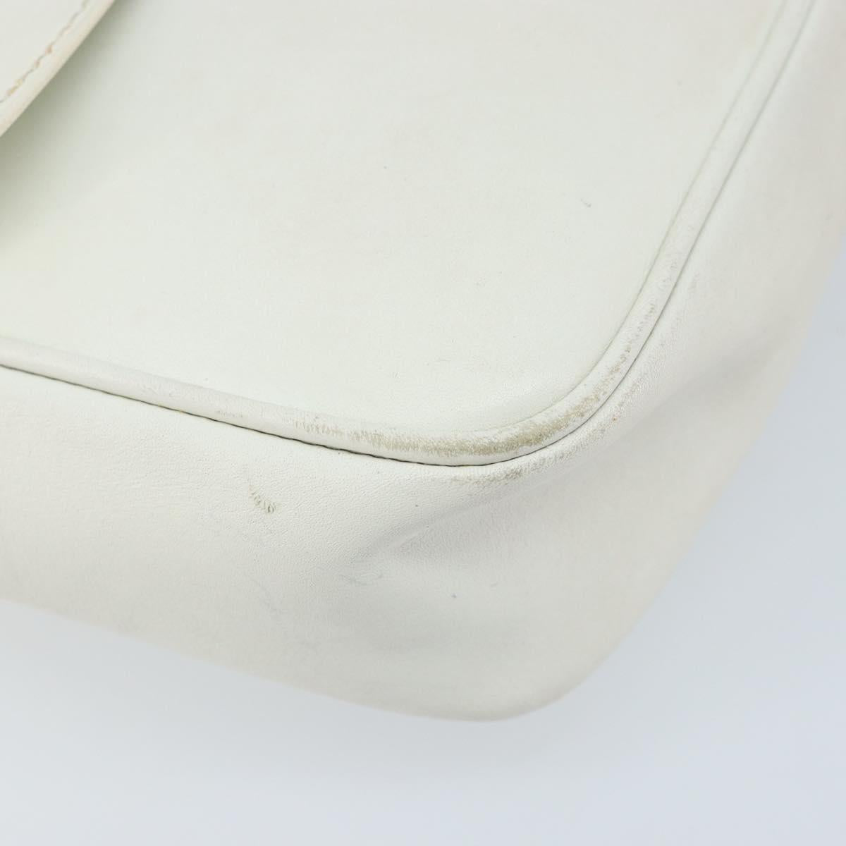 CELINE Star Ball Chain Shoulder Bag Leather White Silver Auth LNZ806