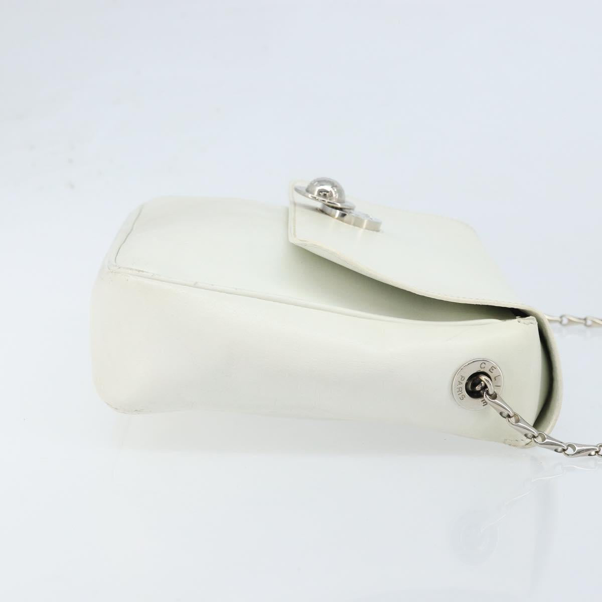 CELINE Star Ball Chain Shoulder Bag Leather White Silver Auth LNZ806
