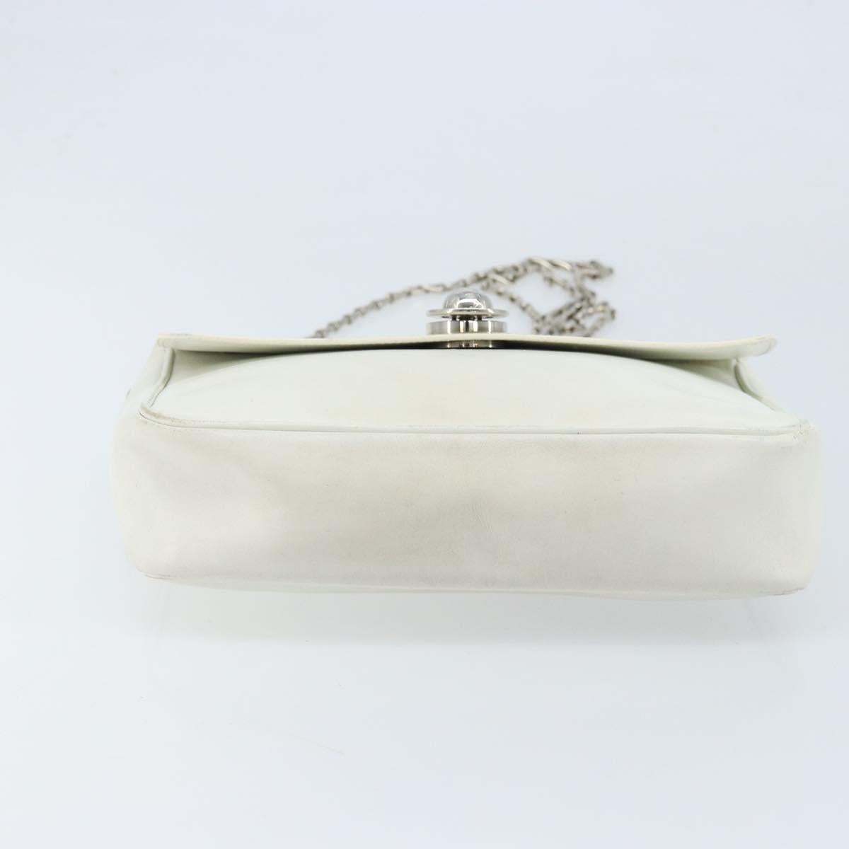 CELINE Star Ball Chain Shoulder Bag Leather White Silver Auth LNZ806
