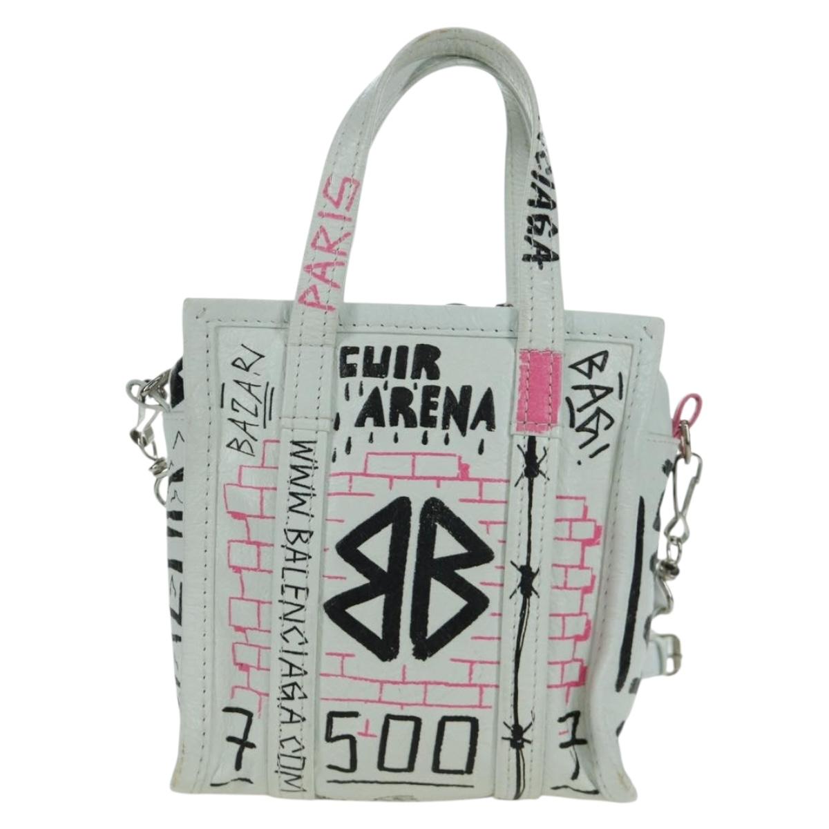BALENCIAGA Graffiti Bazaar Shopper XXS Bag Leather 2way 513988 Auth LNZ819V