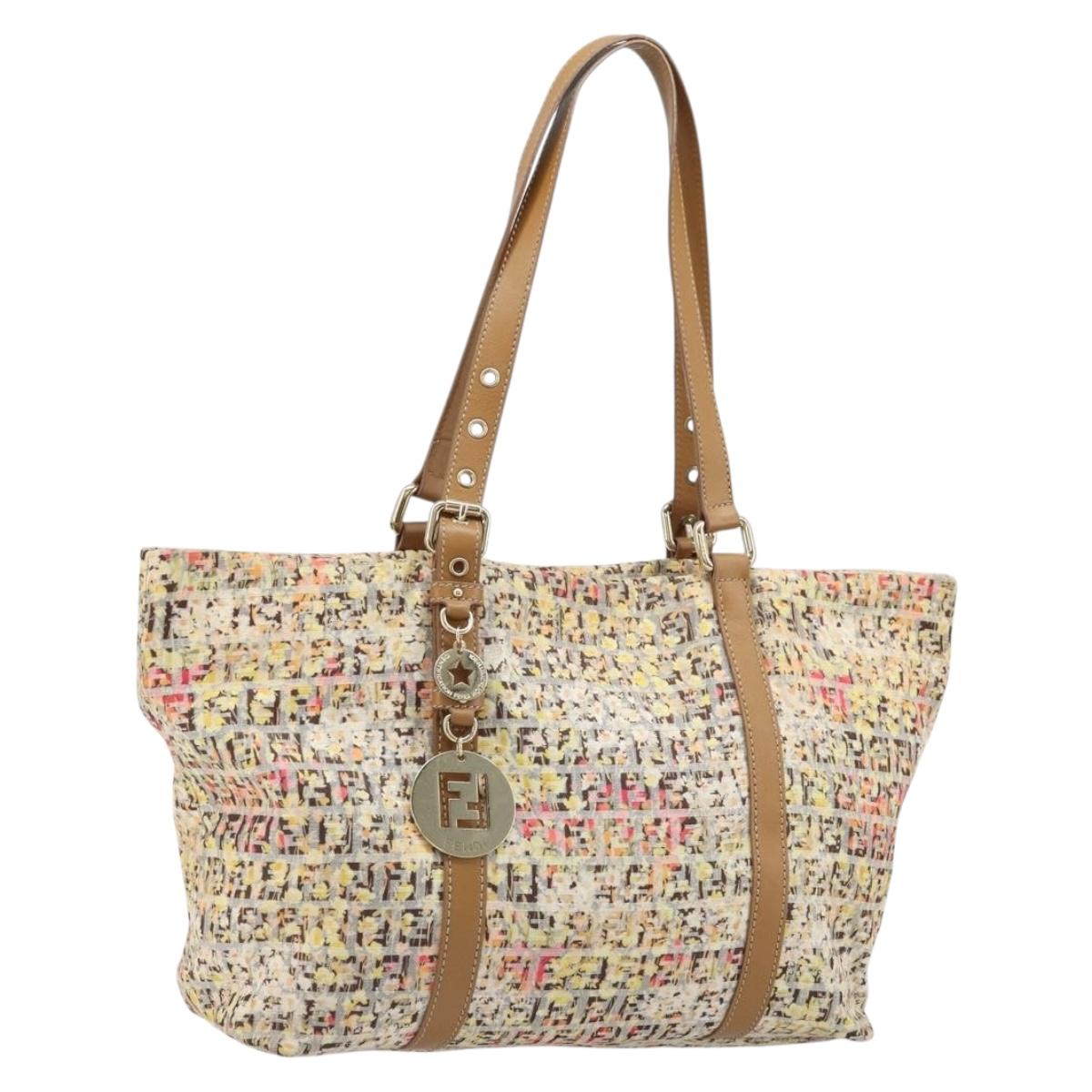 FENDI Zucchino Canvas Tote Bag Multicolor Gold Auth LNZ820V