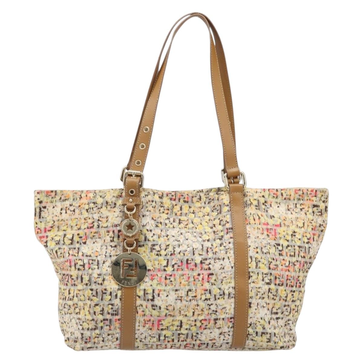 FENDI Zucchino Canvas Tote Bag Multicolor Gold Auth LNZ820V
