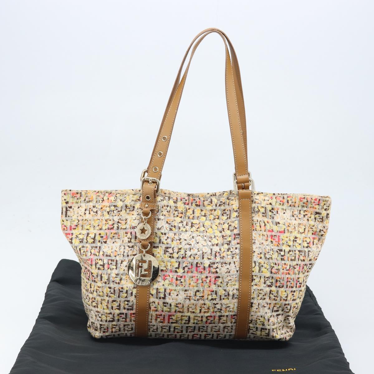 FENDI Zucchino Canvas Tote Bag Multicolor Gold Auth LNZ820V