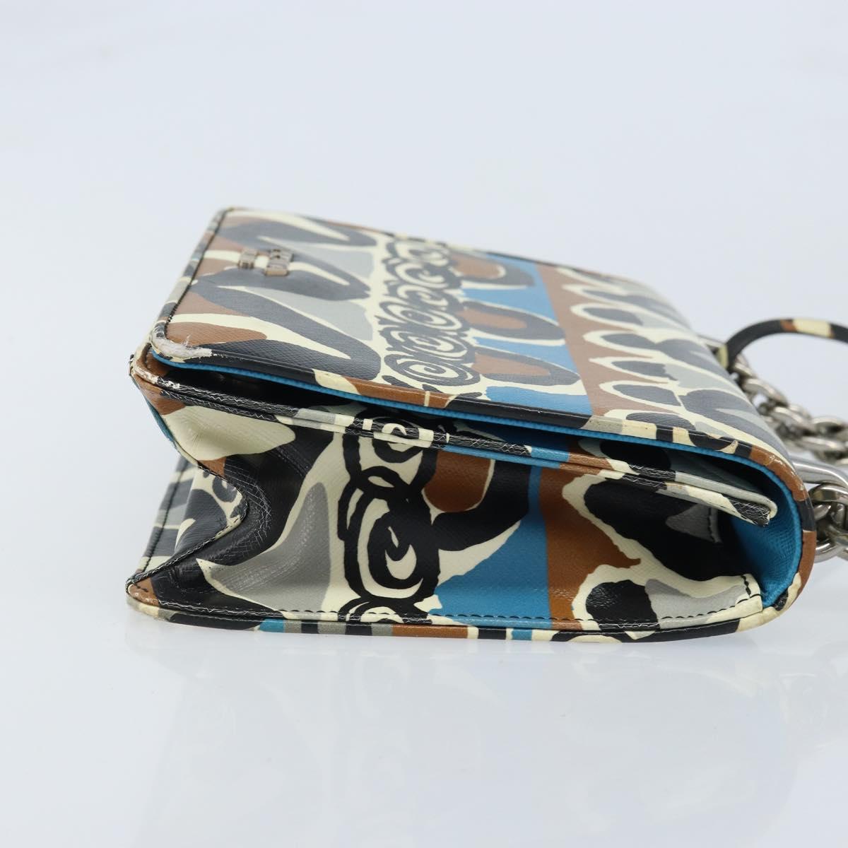 PRADA Chain Shoulder Bag Safiano leather Multicolor Silver Auth LNZ822A