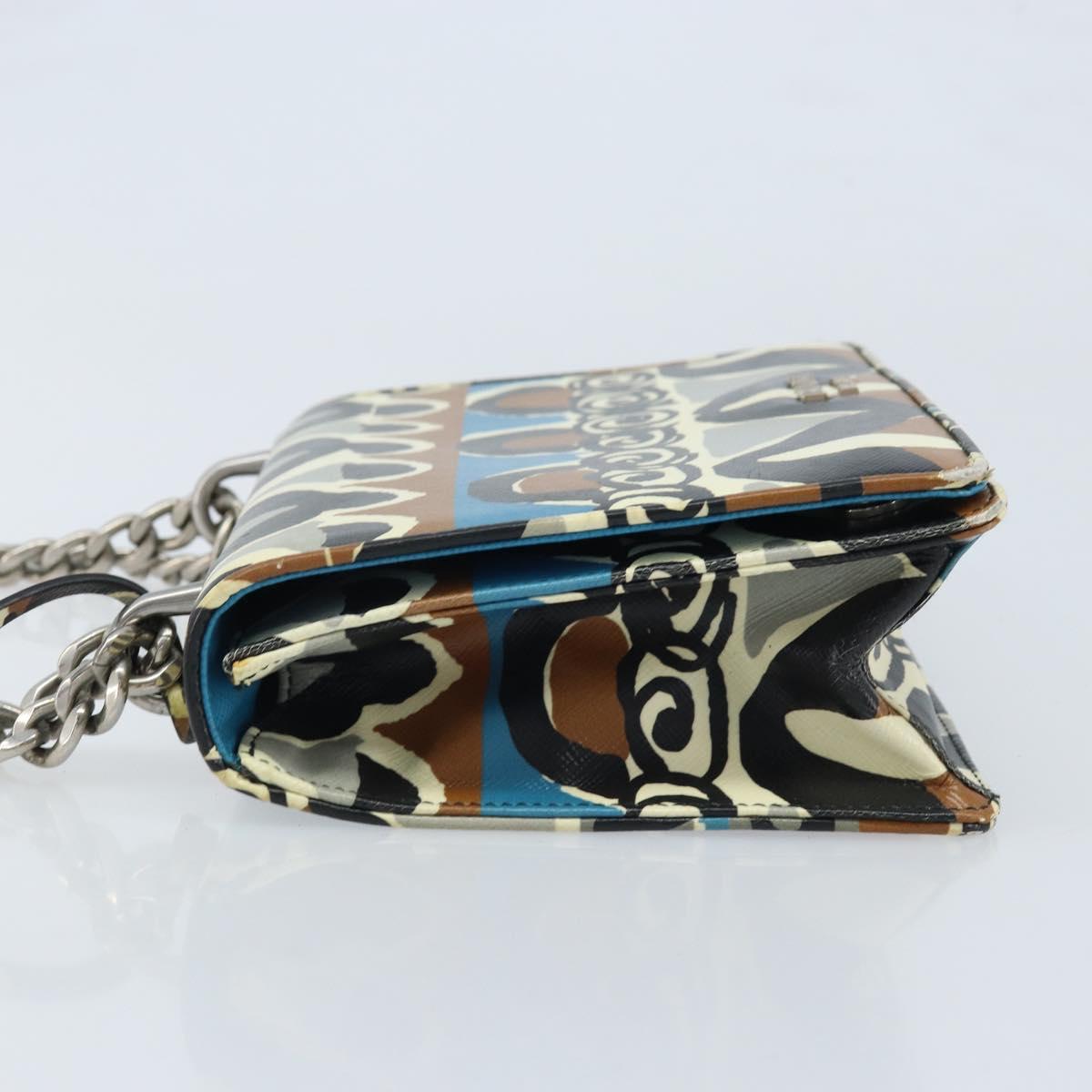 PRADA Chain Shoulder Bag Safiano leather Multicolor Silver Auth LNZ822A