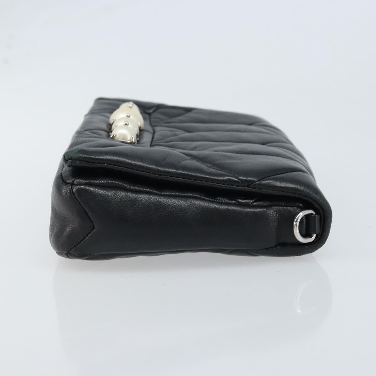 Miu Miu Shoulder Bag Leather Black Silver Auth LNZ824A