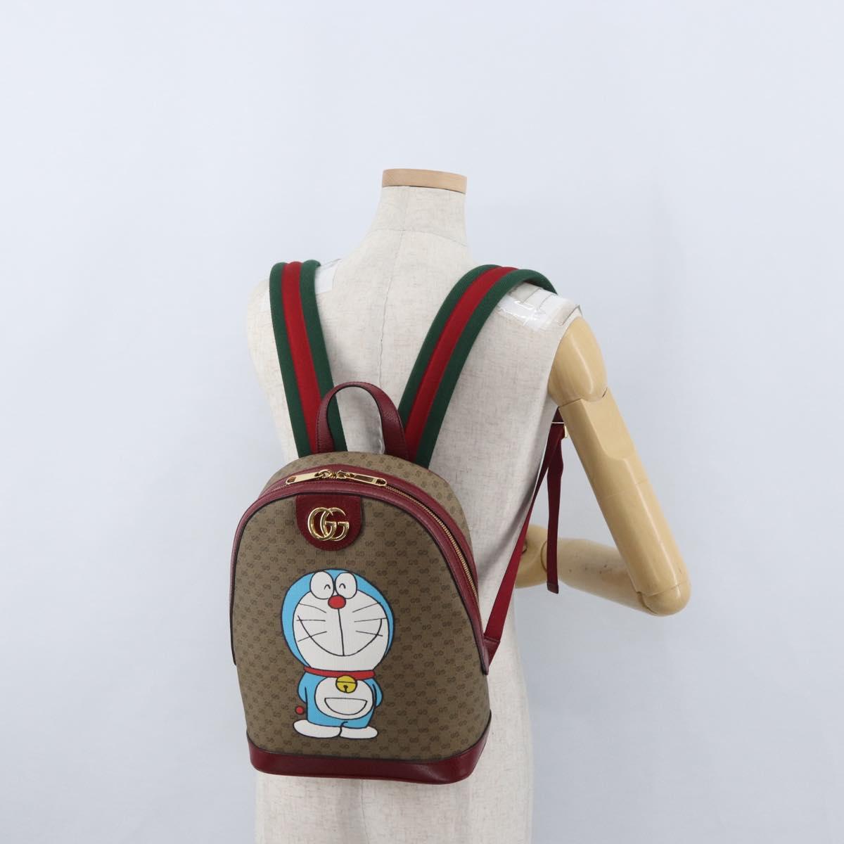 GUCCI Micro GG Supreme Doraemon Backpack PVC Beige Gold 647816 Auth LNZ825SAM