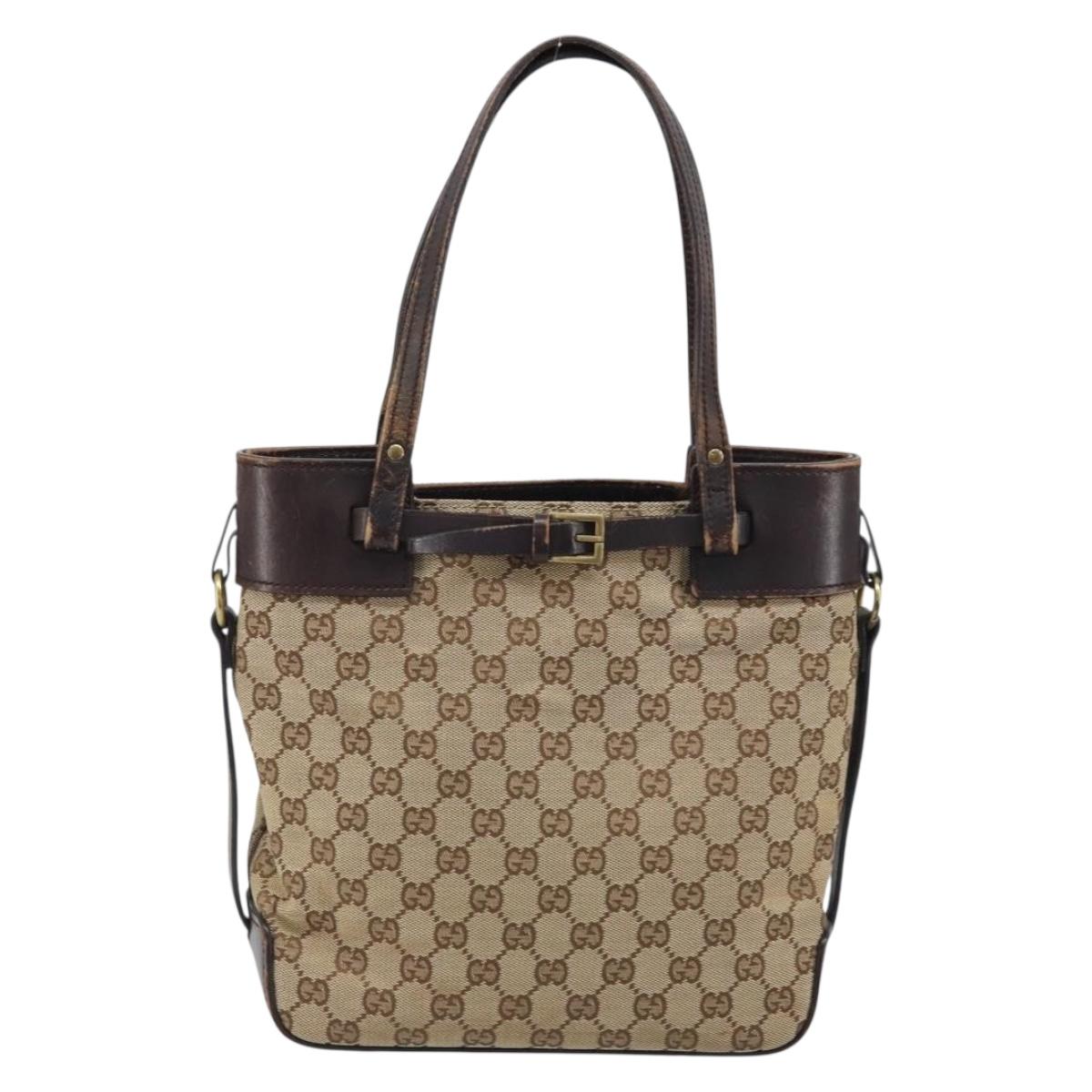 GUCCI GG Canvas Hand Bag Beige Gold 107757 Auth LNZ827
