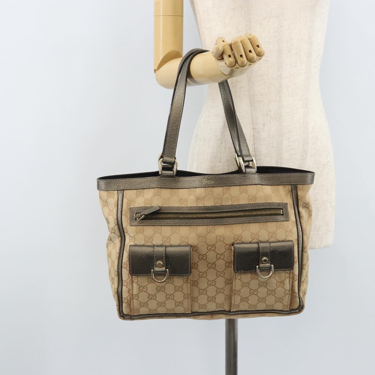 GUCCI GG Canvas Tote Bag Black Gold 146247 Auth LNZ828A