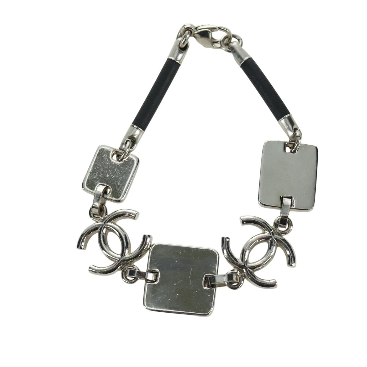 CHANEL COCO Mark Bracelet metal Silver CC Auth LNZ837V