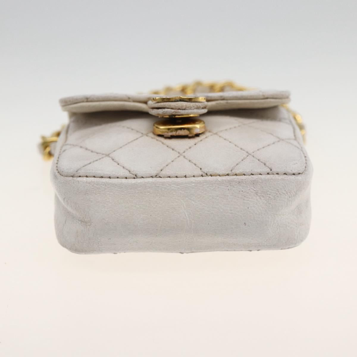CHANEL Minimini Matelasse 7 Pouch Leather White Gold CC Auth LNZ849