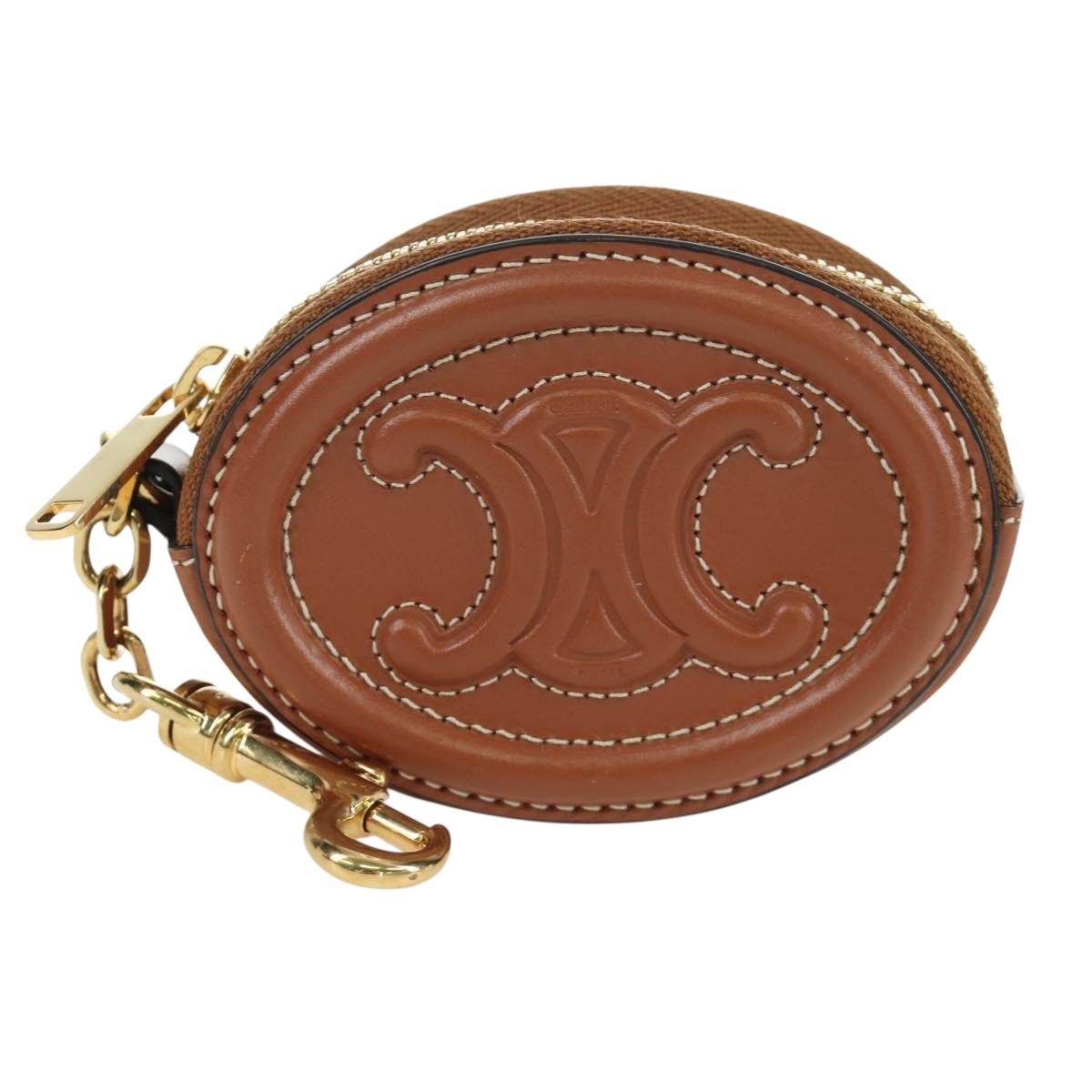 CELINE Triomphe Coin Purse Leather Brown Gold Auth LNZ851M