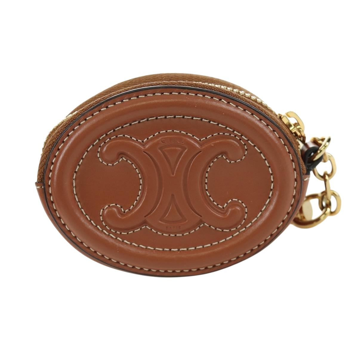 CELINE Triomphe Coin Purse Leather Brown Gold Auth LNZ851M