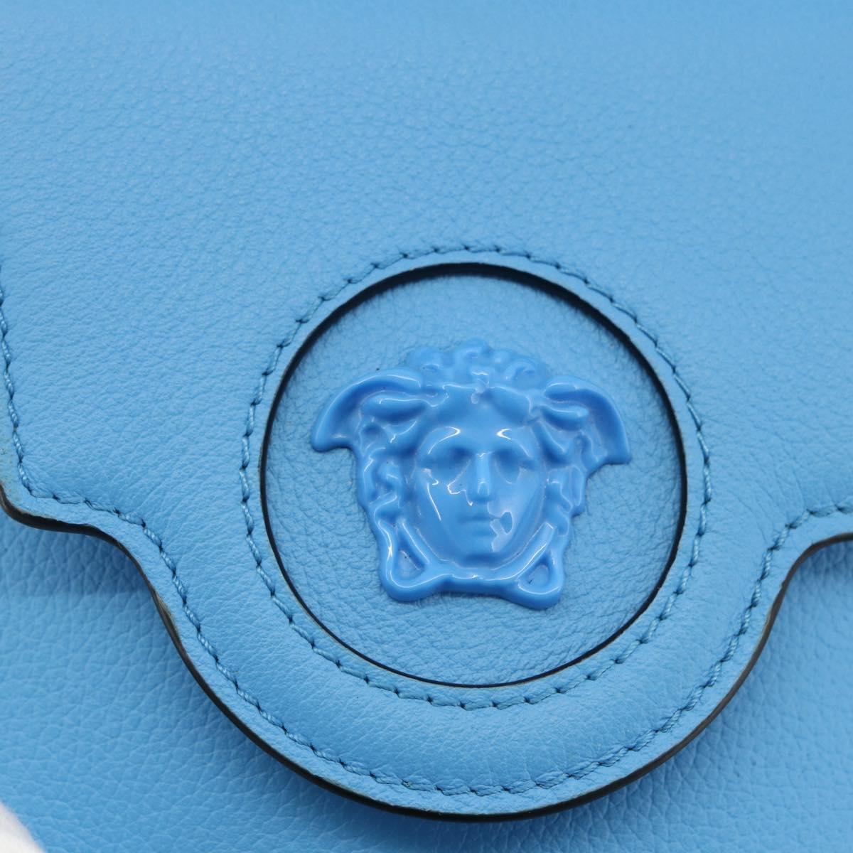 VERSACE Chain Hand Pouch Hand Bag Leather Blue Gold Auth LNZ853A