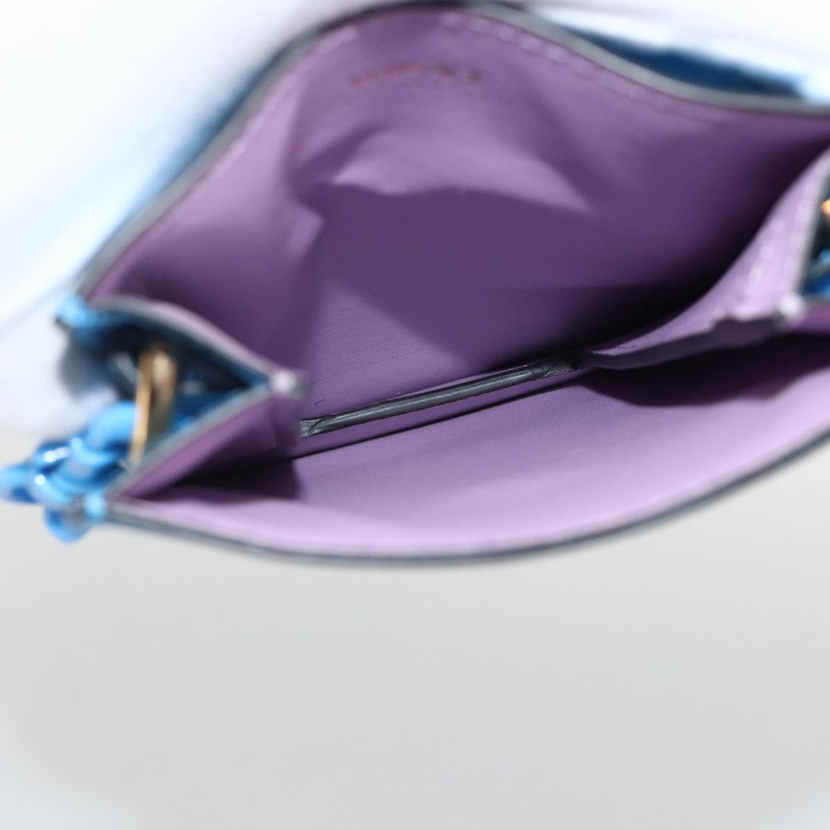 VERSACE Chain Hand Pouch Hand Bag Leather Blue Gold Auth LNZ853A