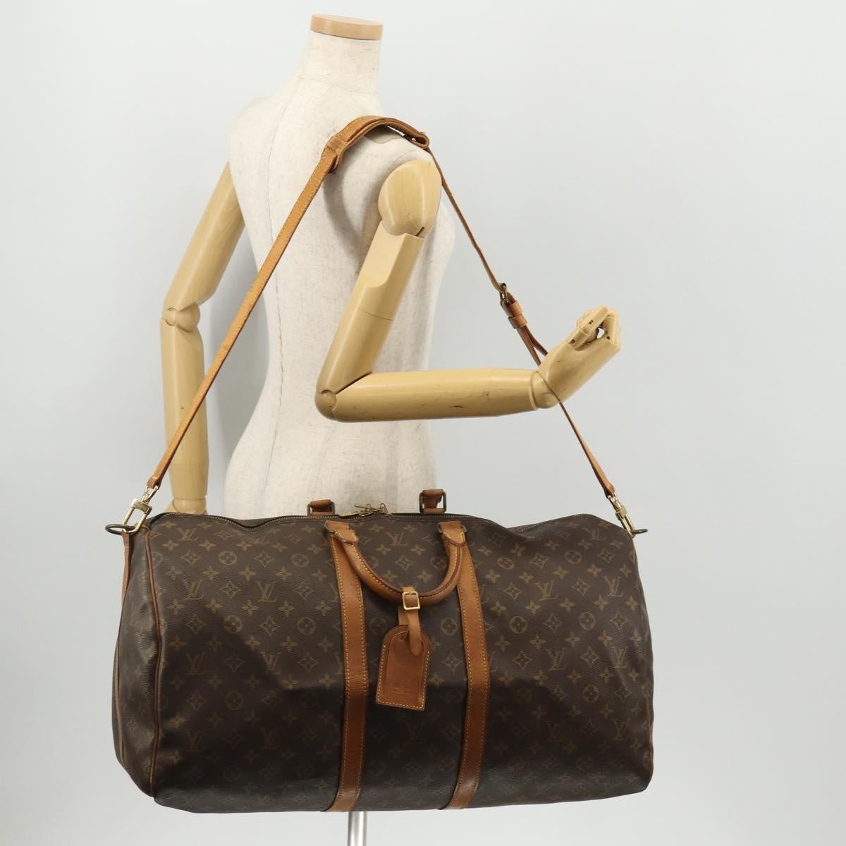 LOUIS VUITTON Monogram Keepall Bandouliere 55 Boston Bag M41414 LV Auth LNZ866