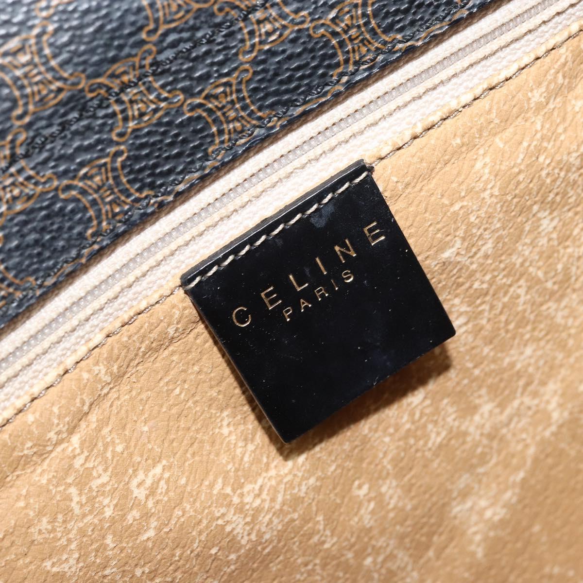 CELINE Macadam Canvas Hand Bag PVC Leather Black Gold Auth LNZ872A