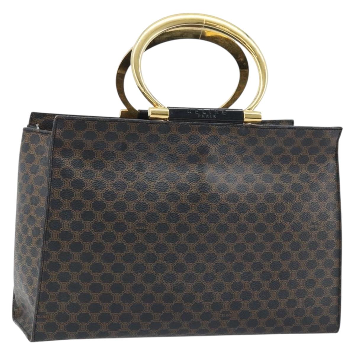 CELINE Macadam Canvas Hand Bag PVC Leather Black Gold Auth LNZ872A