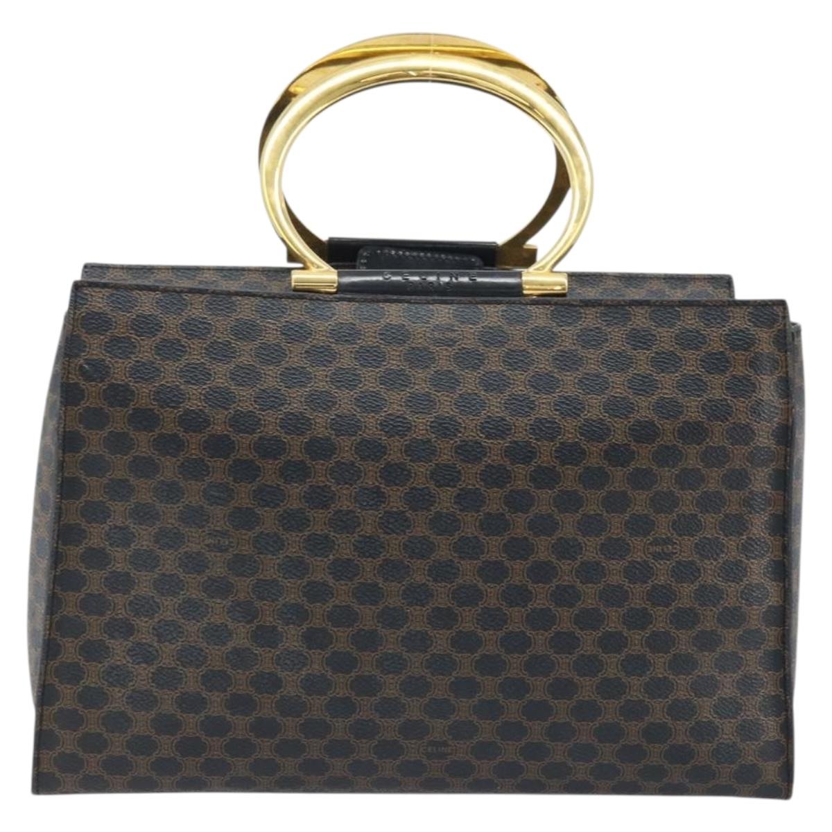 CELINE Macadam Canvas Hand Bag PVC Leather Black Gold Auth LNZ872A
