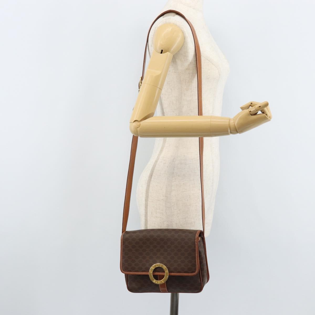 CELINE Macadam Canvas Shoulder Bag PVC Leather Brown Gold Auth LNZ873A