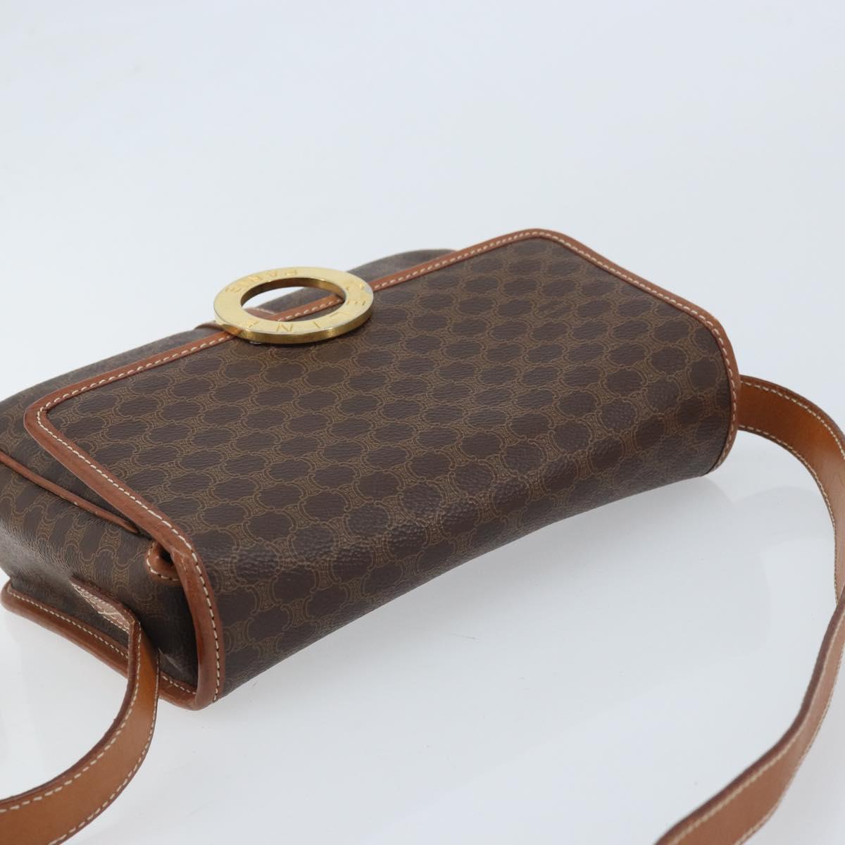 CELINE Macadam Canvas Shoulder Bag PVC Leather Brown Gold Auth LNZ873A