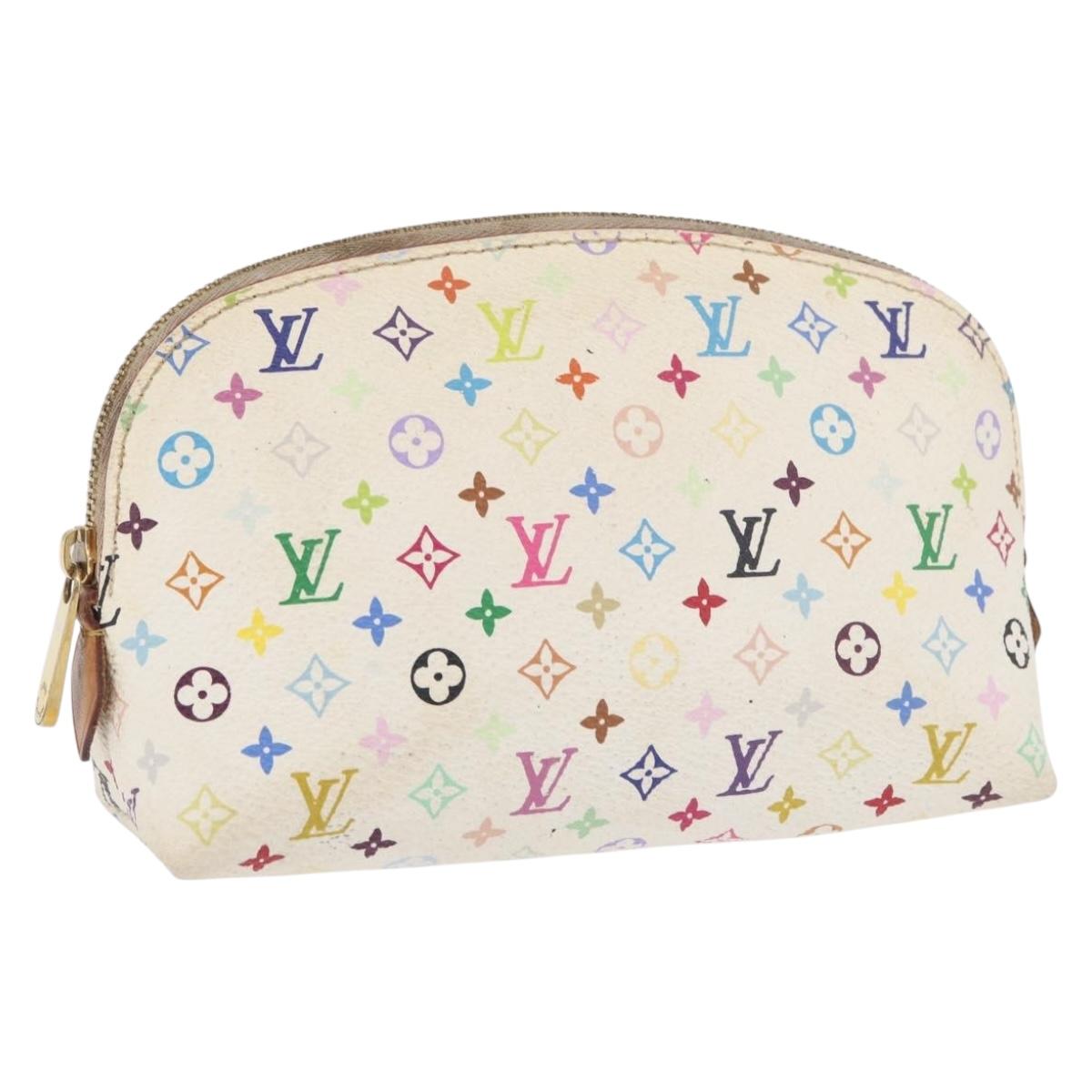 LOUIS VUITTON Multicolor Pochette Cosmetic PM Pouch White M47354 LV Auth LNZ961