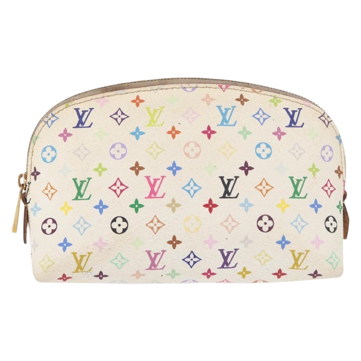 LOUIS VUITTON Multicolor Pochette Cosmetic PM Pouch White M47354 LV Auth LNZ961
