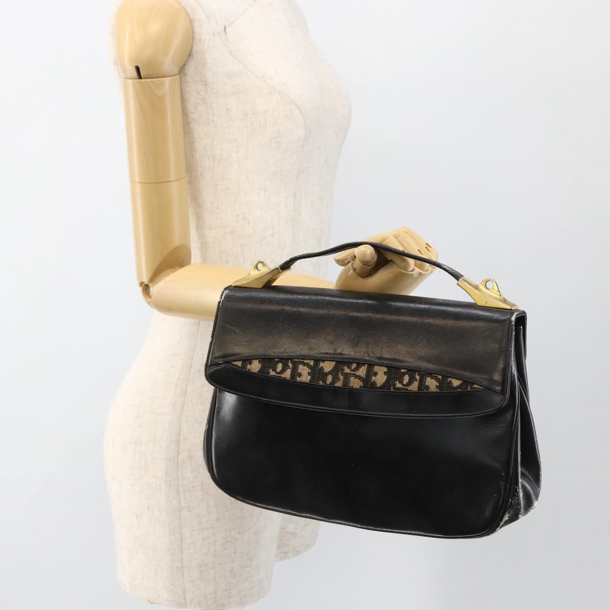 Christian Dior Trotter Canvas Hand Bag Leather Black Gold Auth LNZ970