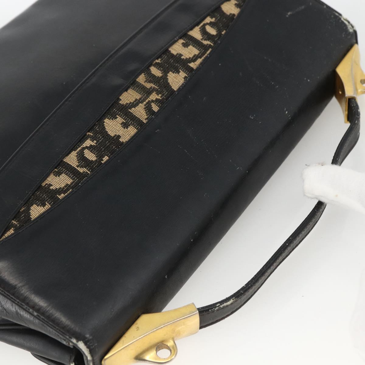 Christian Dior Trotter Canvas Hand Bag Leather Black Gold Auth LNZ970