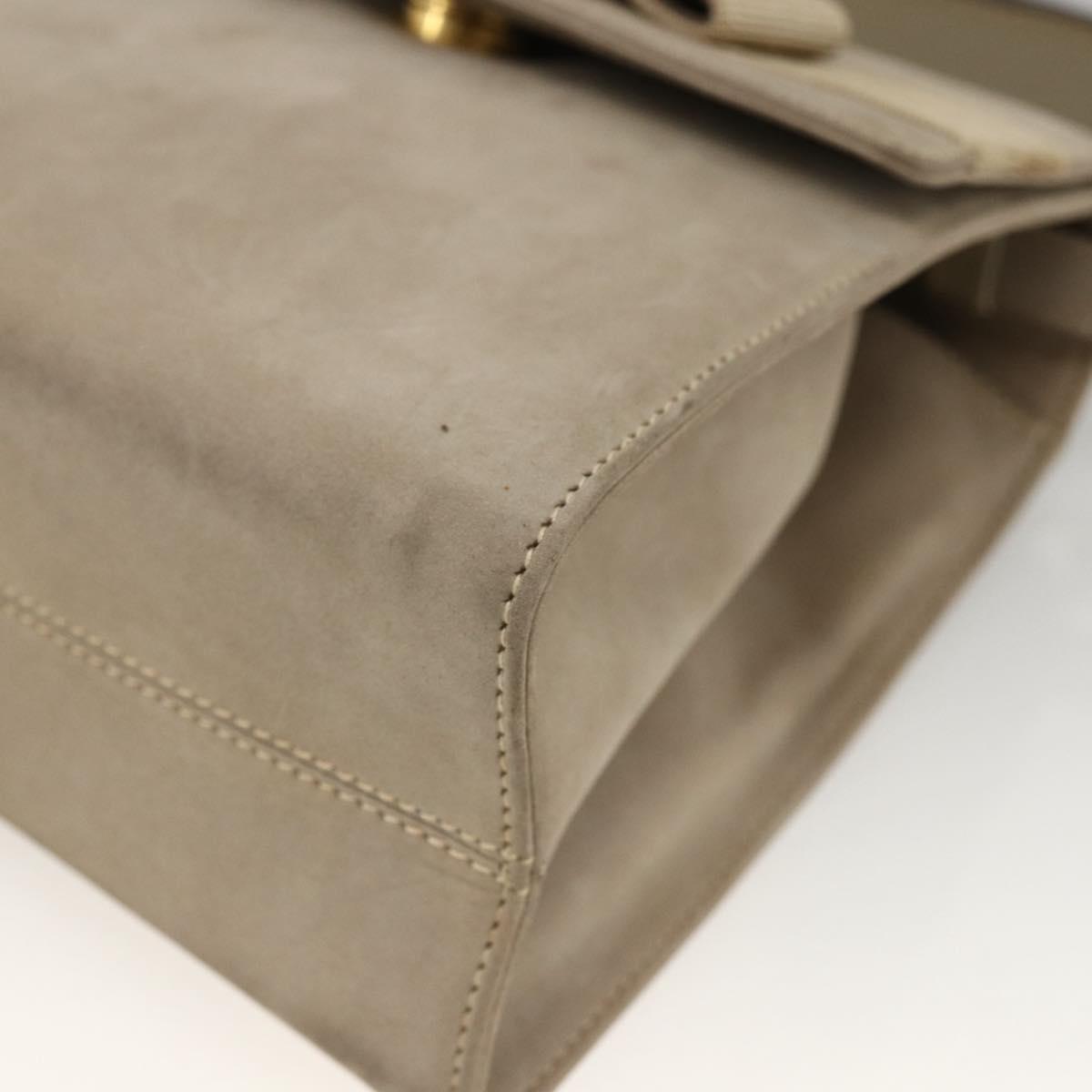 Salvatore Ferragamo Vala Hand Bag Suede 2way Beige Gold Auth LNZ972