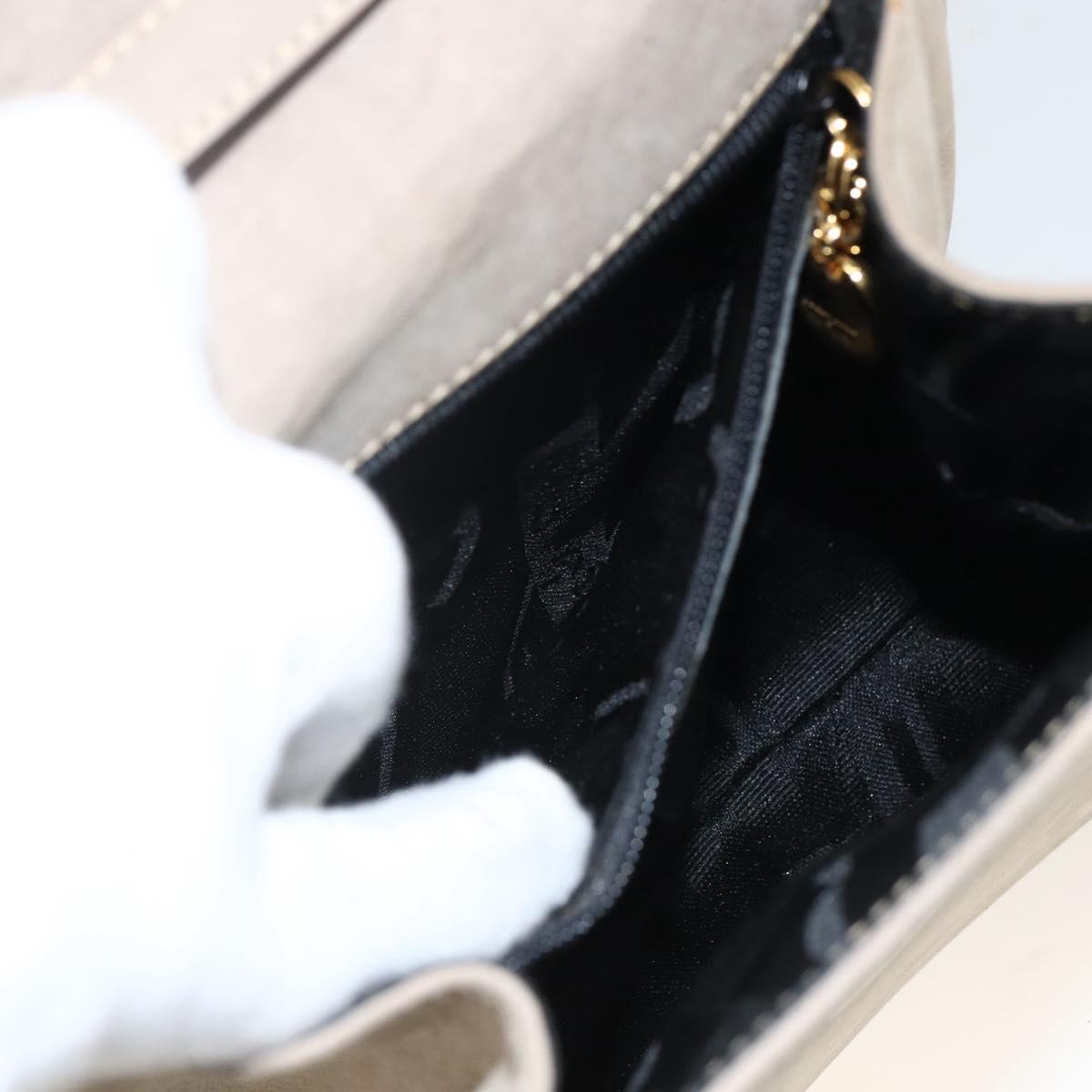 Salvatore Ferragamo Vala Hand Bag Suede 2way Beige Gold Auth LNZ972