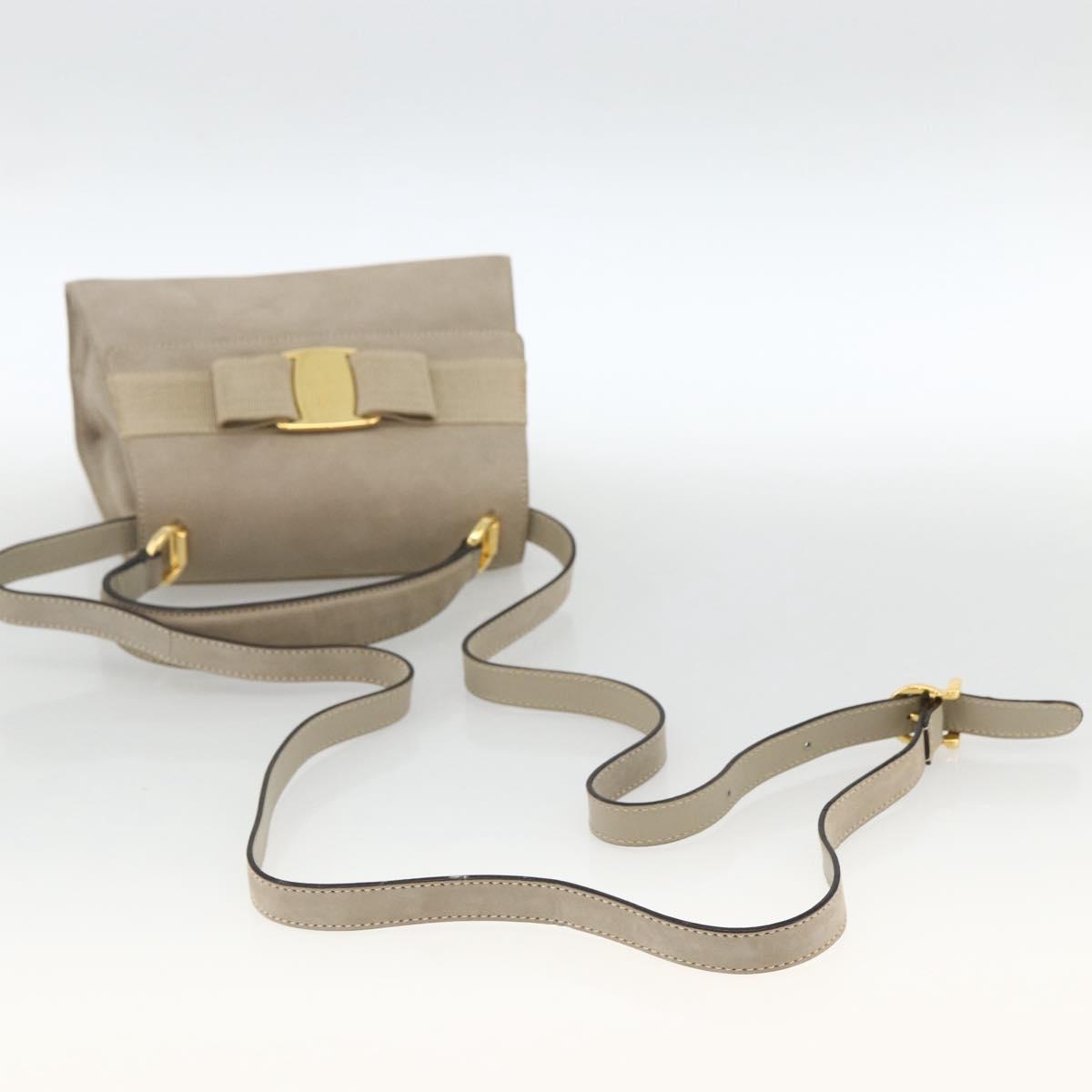 Salvatore Ferragamo Vala Hand Bag Suede 2way Beige Gold Auth LNZ972
