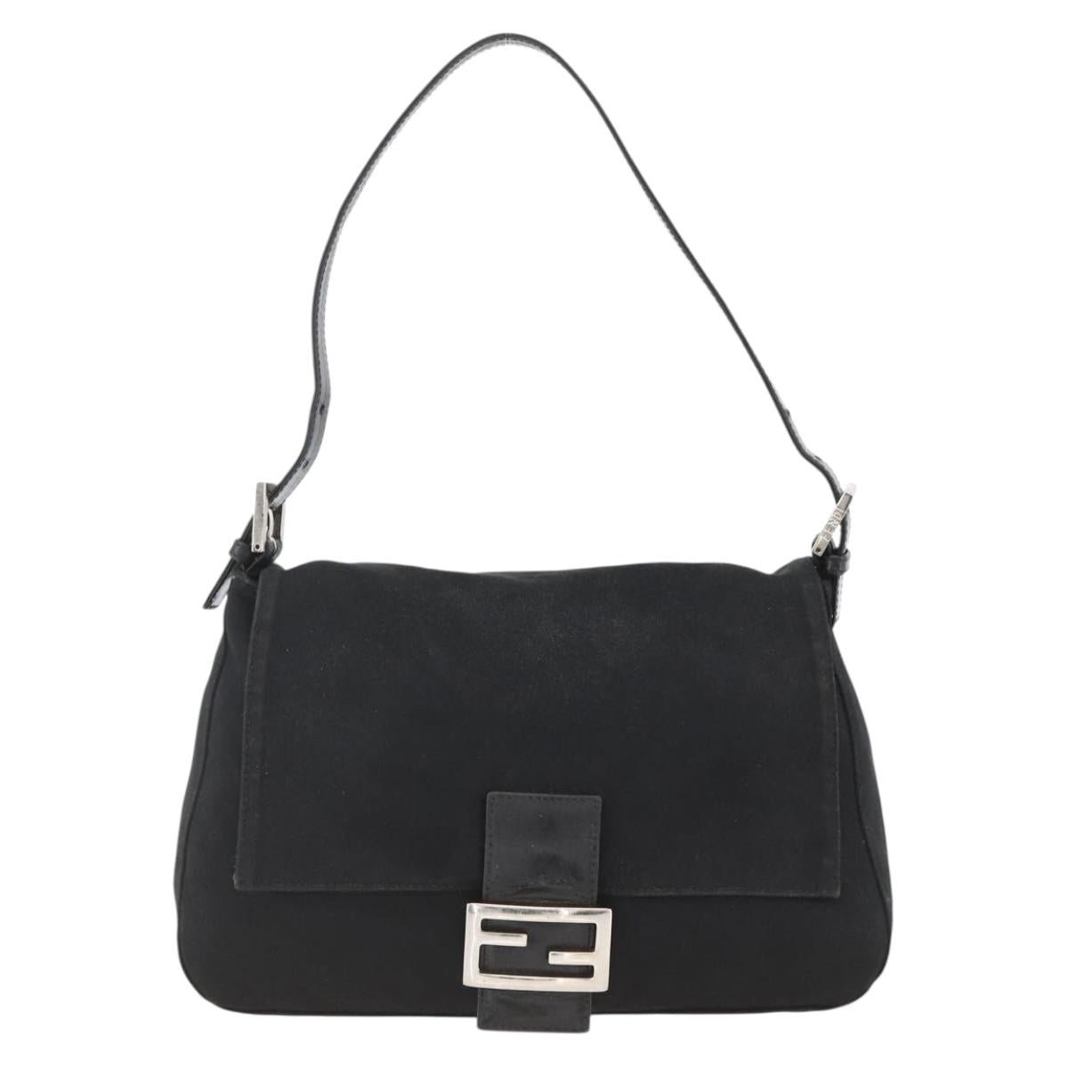 FENDI Mamma Baguette Shoulder Bag Nylon Black Silver Auth LNZ973