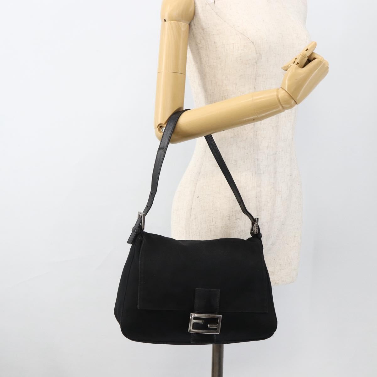FENDI Mamma Baguette Shoulder Bag Nylon Black Silver Auth LNZ973