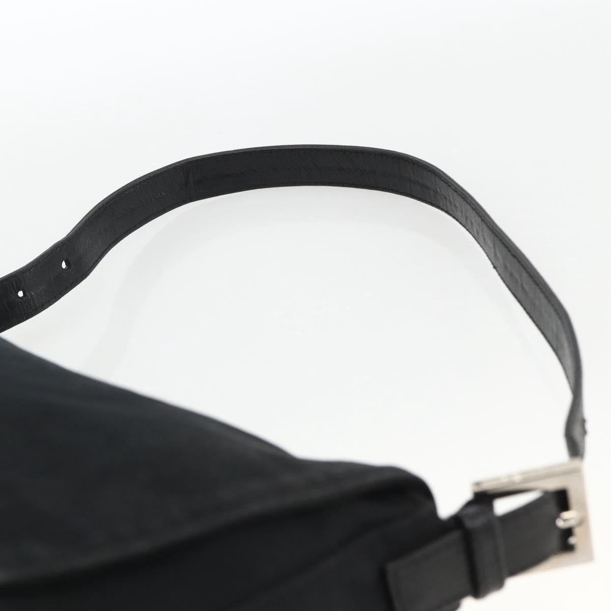 FENDI Mamma Baguette Shoulder Bag Nylon Black Silver Auth LNZ973