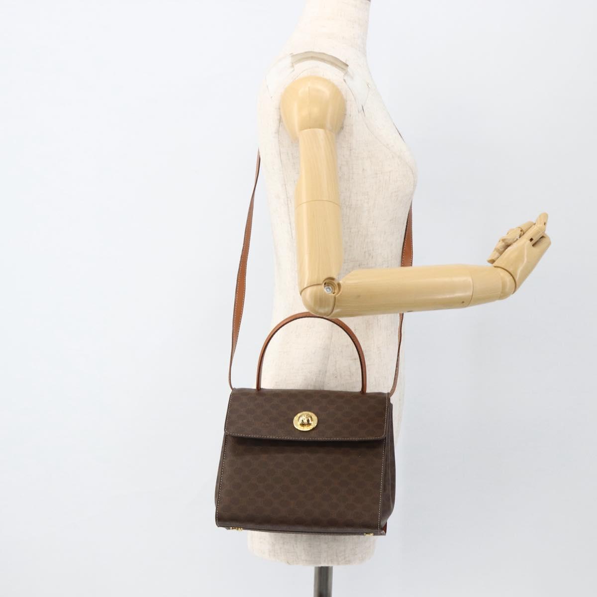 CELINE Macadam Canvas Star Ball Hand Bag PVC Leather 2way Brown Gold Auth LNZ974