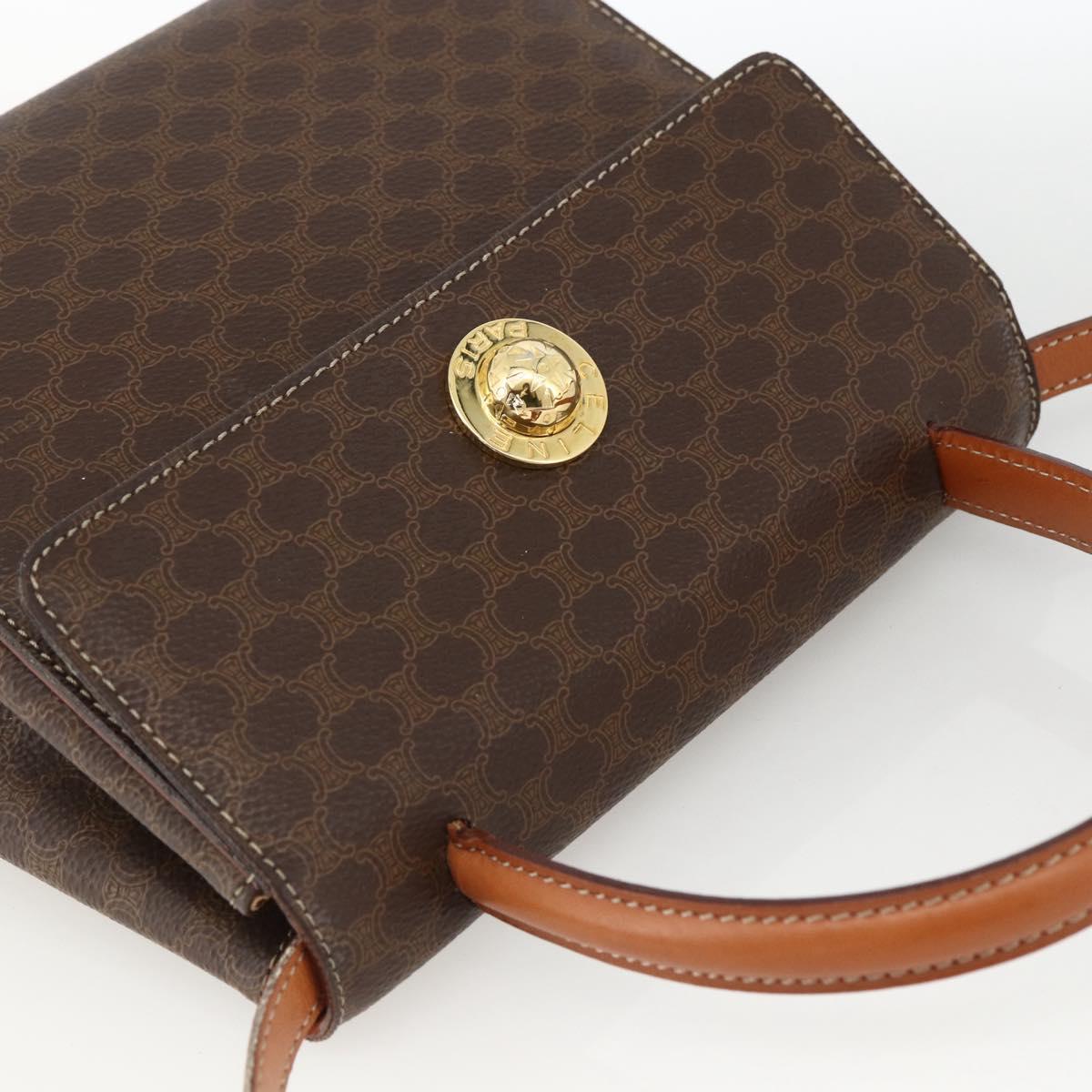 CELINE Macadam Canvas Star Ball Hand Bag PVC Leather 2way Brown Gold Auth LNZ974