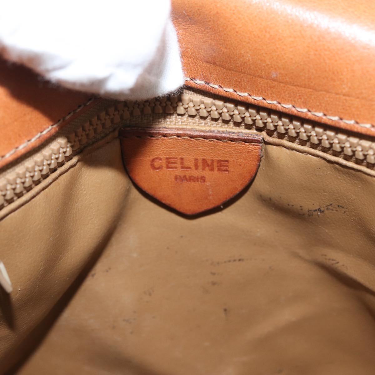 CELINE Macadam Canvas Shoulder Bag PVC Beige Gold Auth LNZ975