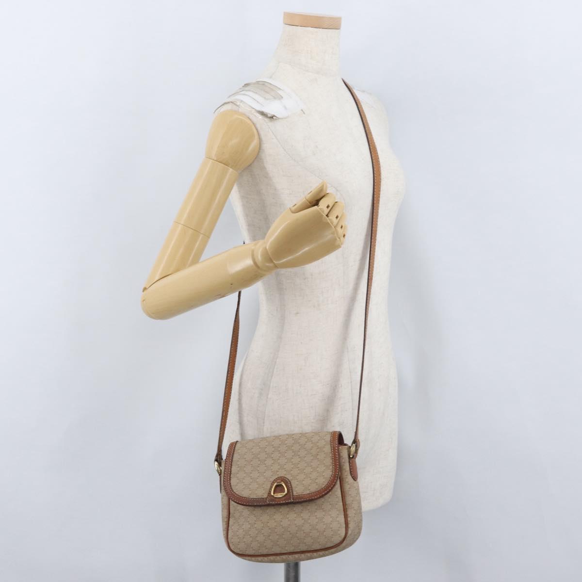 CELINE Macadam Canvas Shoulder Bag PVC Beige Gold Auth LNZ975
