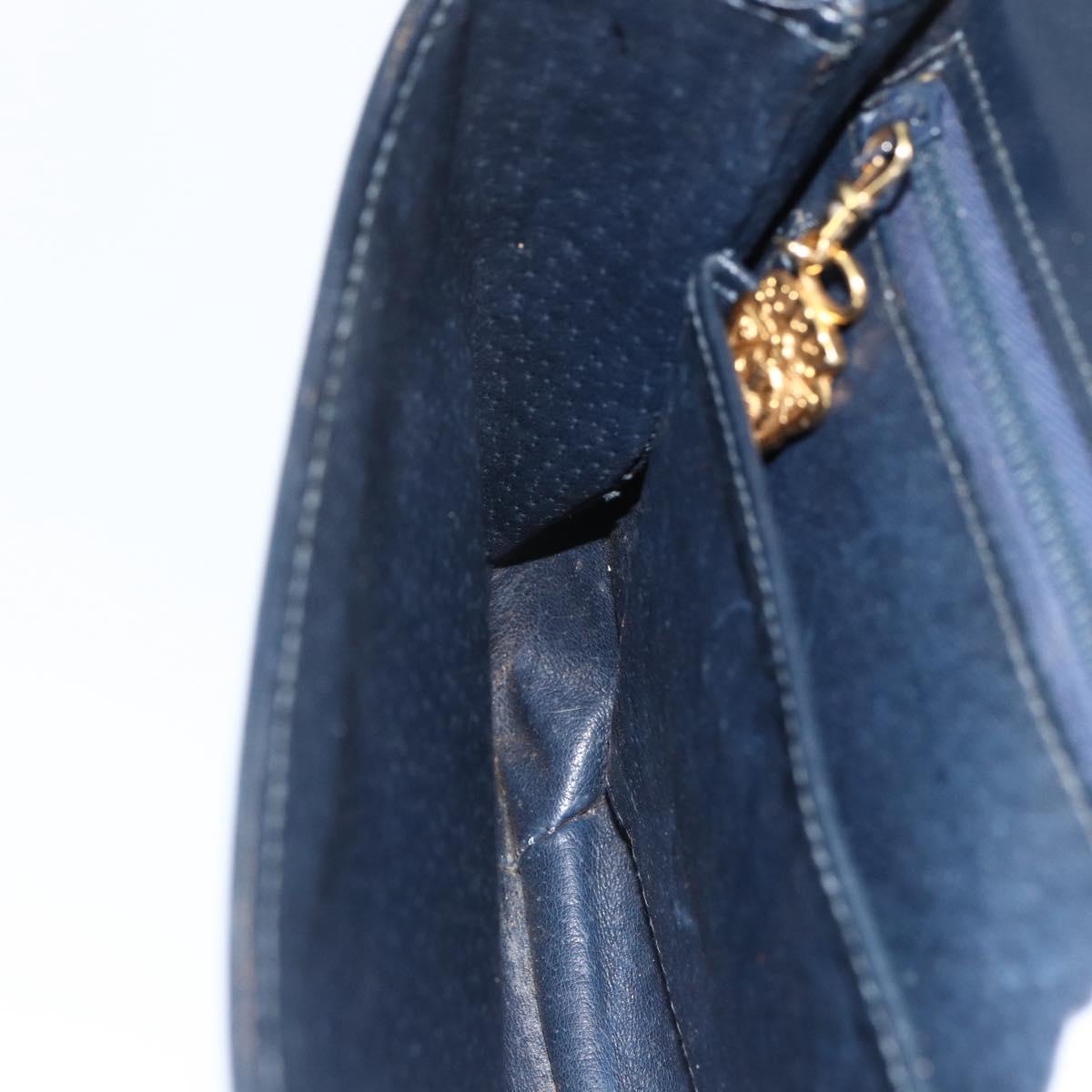 GUCCI Shoulder Bag Leather Navy Gold Auth LNZ977