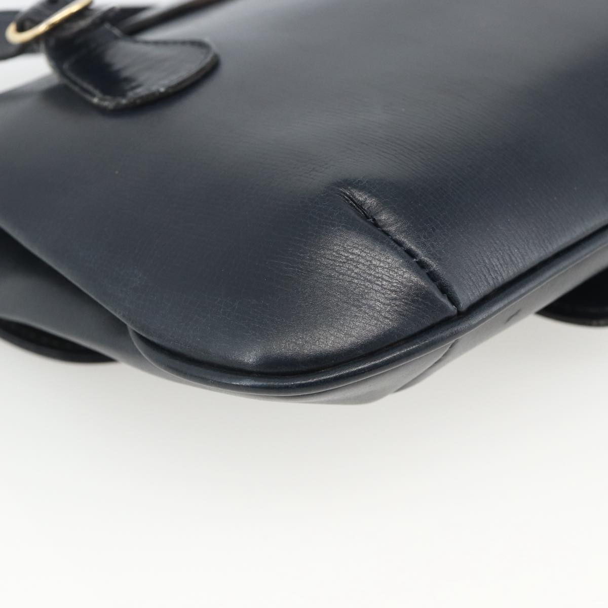 GUCCI Shoulder Bag Leather Navy Gold Auth LNZ977