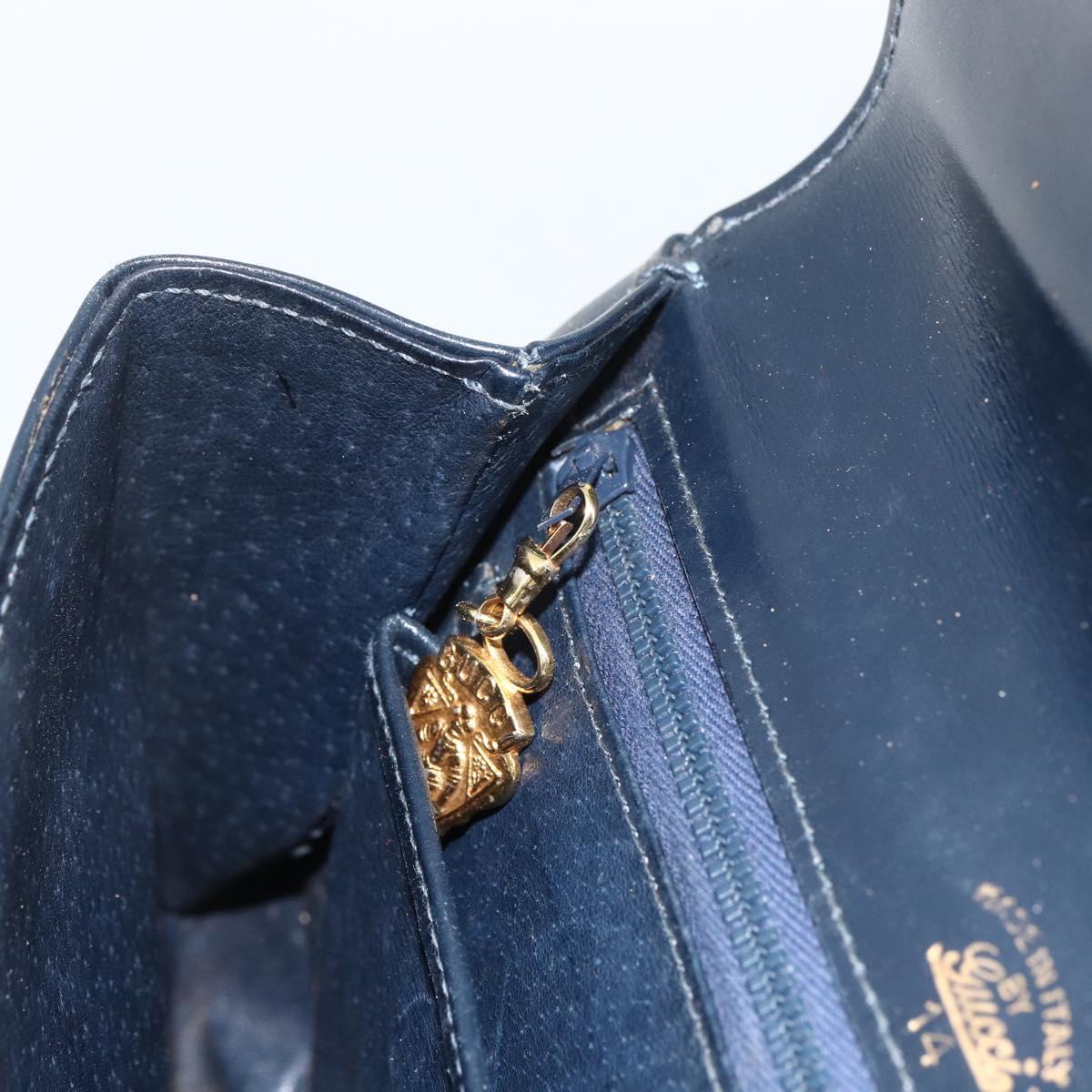GUCCI Shoulder Bag Leather Navy Gold Auth LNZ977